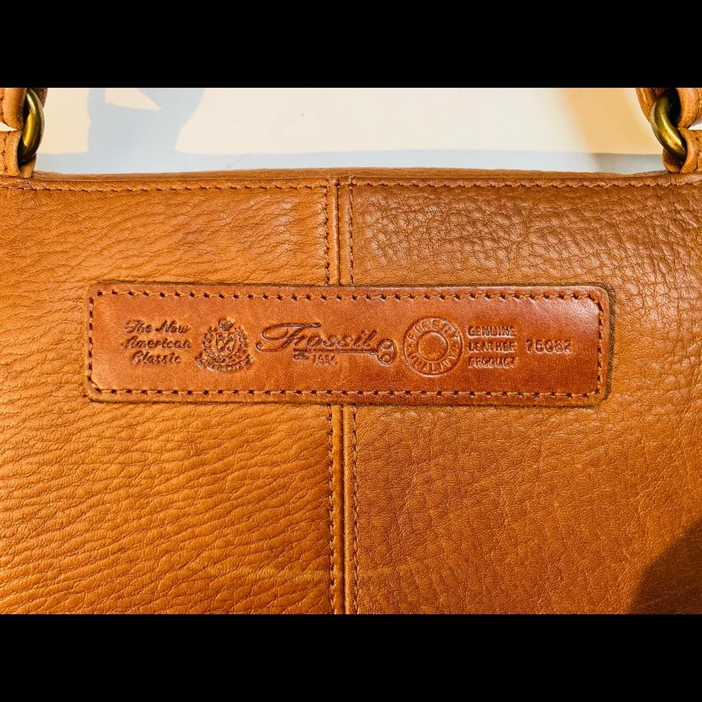 Fossil Tan Leather Crossbody Bag with Key Charm